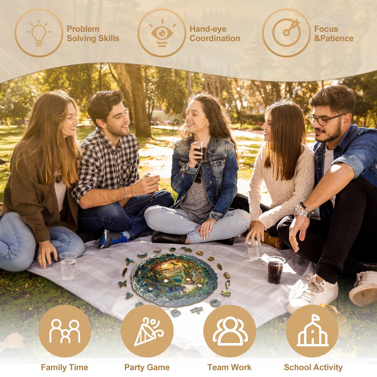 KAAYEE Wooden Puzzles for Adults, 3D Vision Effect Cave Forest Wooden Jigsaw Puzzle Unique Shape Wood Puzzle Adult, 3D Effect Flat Puzzle Birthday Family Game (S-8.5 * 8.4in-100pcs) KAAYEE