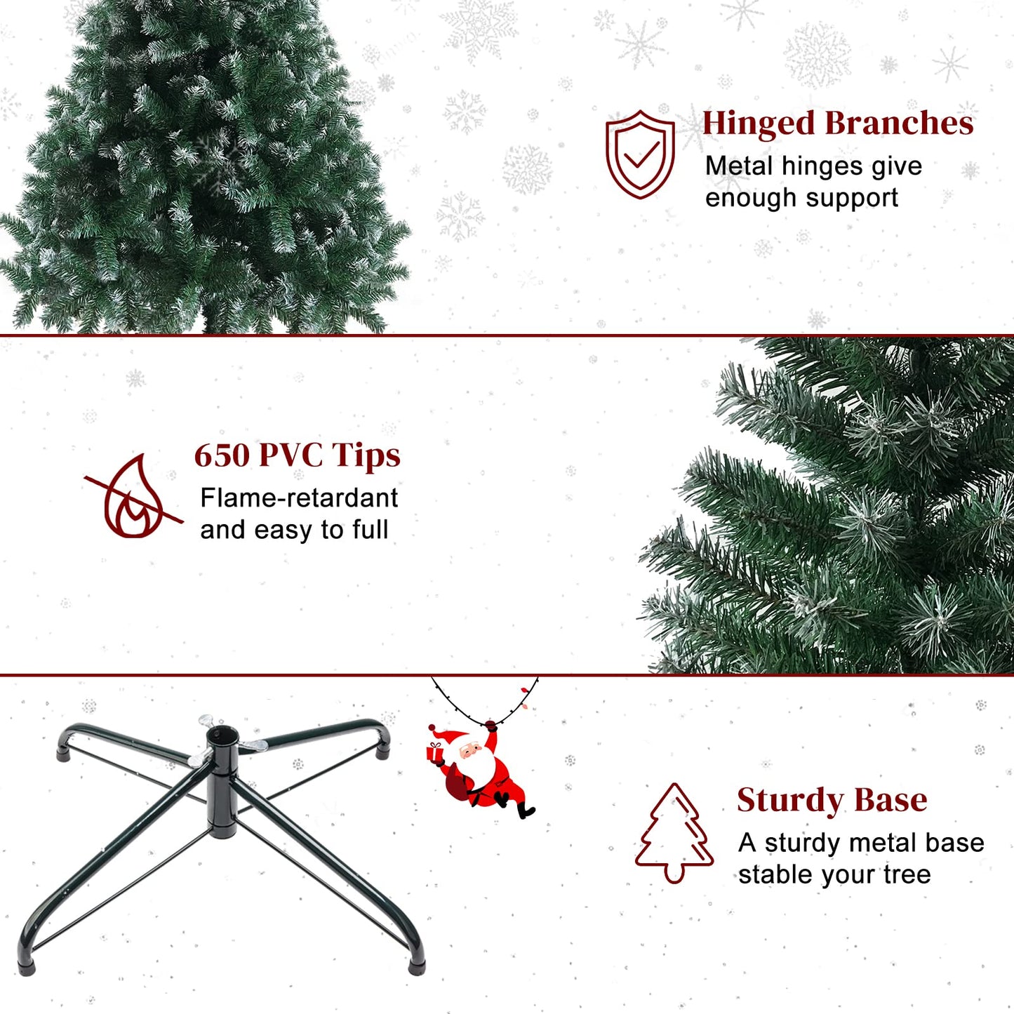 Karl home 6ft Green Partial Flocked Artificial Christmas Tree, Classic Spruce Tree with Sturdy Metal Stand for Home, Office, Party Festival Holiday Decoration,812 PVC Branch