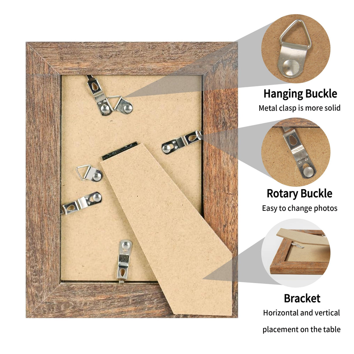 iRahmen 5x7 Picture Frame Set of 2, Rustic Brown Wood with Glass Photo Frame - Display Pictures 4x6 with Mat or 5 x 7 without Mat for Horizontal or Vertical Table top and Wall Mounting iRahmen