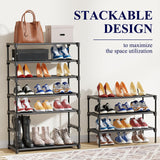 Kitsure Shoe Rack - Premium Non-Woven Shoe Rack Shelf, Shoe Organizer for Closet, Entryway, Garage & Corridor, Sturdy & Durable Long Stackable Shoe Shelves, Medium, Black Kitsure