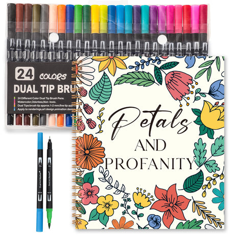 7×8.2in Adult Coloring Book Set for Relaxation, Spiral Bound Coloring Book for Women with 24 Colors Markers, Mindfulness Stress Relief 32 Patterns for Adults, Teens, Gift Prudiut