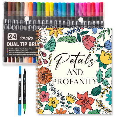 7×8.2in Adult Coloring Book Set for Relaxation, Spiral Bound Coloring Book for Women with 24 Colors Markers, Mindfulness Stress Relief 32 Patterns for Adults, Teens, Gift