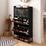 AVZEAR Shoes Cabinet, Narrow Shoes Storage Cabinet with 3 Flip Drawers, Free Standing Shoe Racks Organizer Farmhouse Tipping Bucket with Blackboard, Shoes Cabinet Storage Entryway Hallway, Black AVZEAR