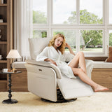 GarveeHome Power Recliner Chair, 270° Swivel Rocking Glider with USB Charging Port, PU Leather Upholstered Fabric and Double-Layer Armrests, Nursery Chair for Living Room, Nursery(Off-White) GarveeHome