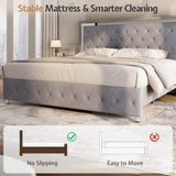 Jocisland Queen Bed Frame with LED Lights Headboard&Footboard, Velvet Upholstered Queen Size Platform Bed Frame No Box Spring Needed/Light Grey Jocisland