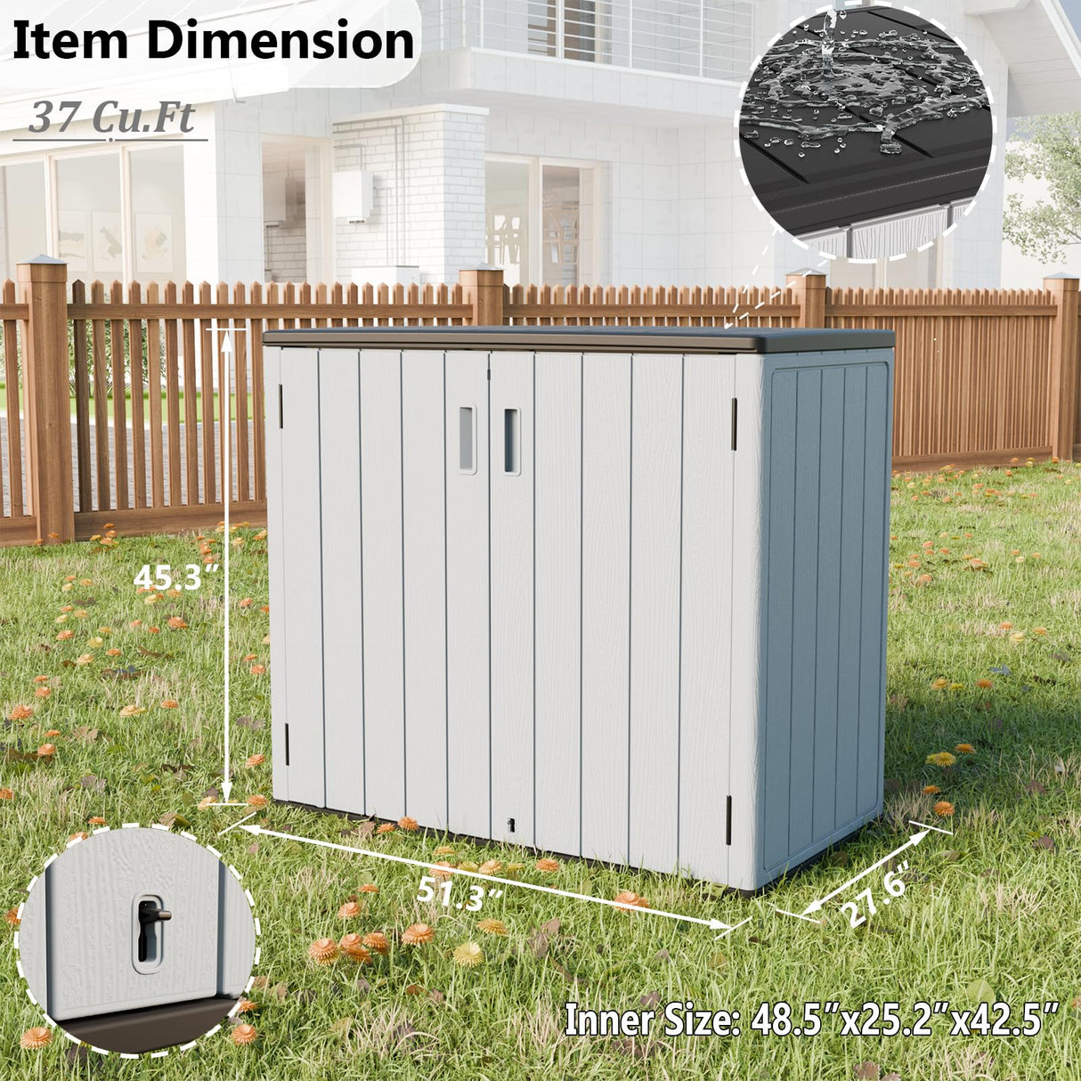 HOMSPARK 37 Cu.Ft Outdoor Storage Shed Weather Resistant, Resin Storage Sheds & Outdoor Storage Box for Backyard Garden Patio Lawn, Multi functional | Double-wall Shed with Lockable Doors,(Light Gray) HOMSPARK