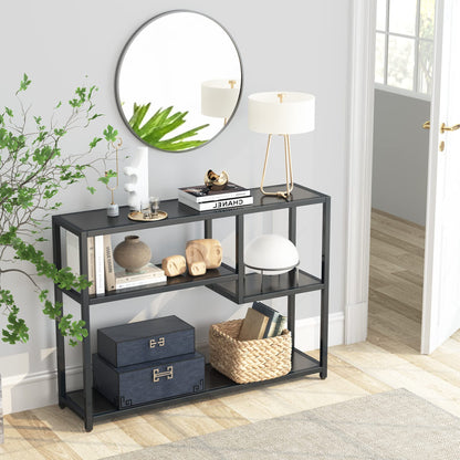 Tribesigns Console Table, 43 Inch Small Black Entryway Table with Storage Shelves, Vintage Entrance Table Behind Couch Table for Living Room, Entryway, Hallway, Foyer, TV Stand - WoodArtSupply