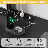 Hlivelood Farmhouse 12 Drawer Dresser with LED Lights, 71" Wide Large Chest of Drawers for Bedroom, Modern Wood Dresser Storage Organizer with Charging Station for Living Room, Bedroom, Hallway, Black Hlivelood