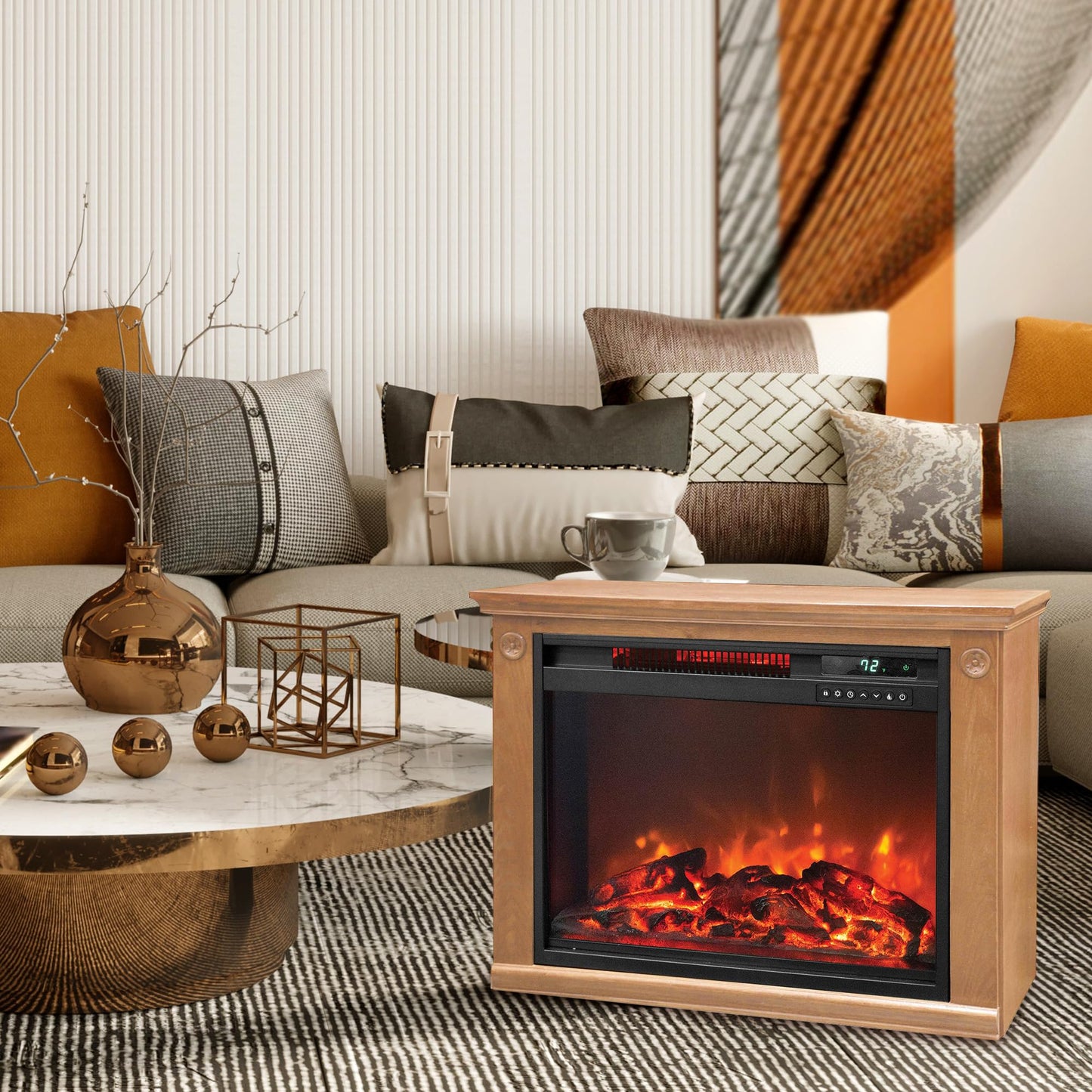 LifeSmart LifePro 1500 Watts Portable Electric Infrared Quartz Indoor Fireplace Heater with 3 Heating Elements, Remote and Wheels, Medium Oak Wood