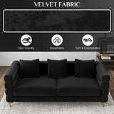 OUYESSIR Cloud Sofa Couch for Living Room, 79" Comfy Deep Seat Velvet Sofa with 3 Pillows and Gold Legs, Modern Upholstered 3 Seater Large Loveseat for Bedroom Office, Dark Black Velvet OUYESSIR