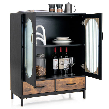 LOKO Buffet Cabinet with Storage, Kitchen Sideboard Cabinet with Tempered Glass Doors and Drawers, Industrial Style Cupboard Credenza Storage Cabinet, 31.5 x 16 x 39.5 inches LOKO