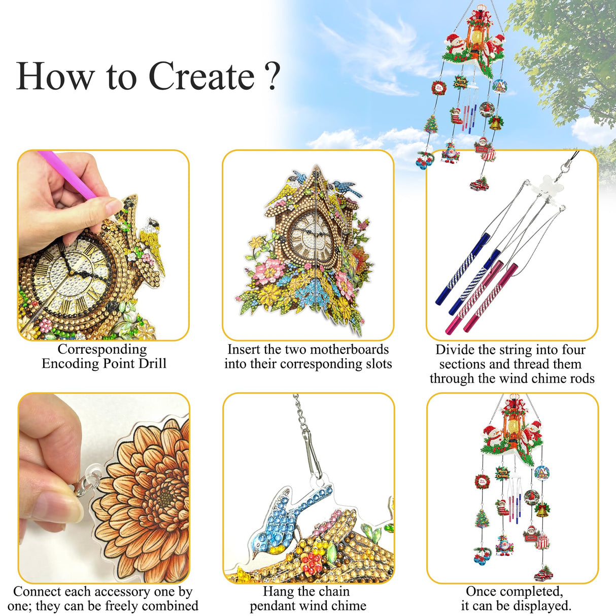 Ginfonr Wind Chimes Diamond Art Kit for Adults, 3D Suncatchers Christmas DIY Craft Kit with Crystal Pendant Hanging Ornaments, Acrylic Windcatcher for Patio, Backyard, Indoor & Outdoor Decor Ginfonr