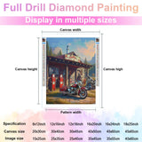 Funny Motorcycles Gas Station Diamond Art Painting Kits for Adult,Transportation Vehicles 5D Diamond Art for Adults,Round Drill Painting by Diamonds Art and Crafts for Home Wall Decor Gift 12x16 Inch CEQOLI