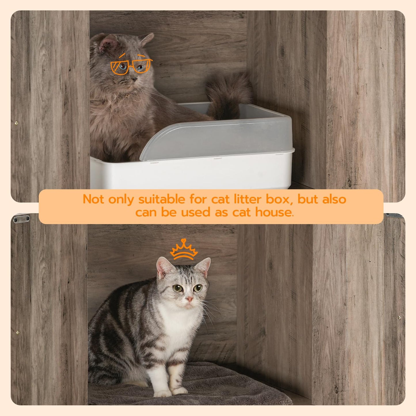 HOOBRO Litter Box Enclosure with Shelves, Wooden Cat Litter Box Furniture, Large Hidden Litter Box with Doors, Storage Cabinet, for Most of Litter Box, 23.6" x 17.7" x 47.2", Greige BG62MW01
