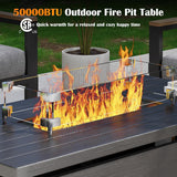 Sundale Outdoor 5 Pieces Metal Patio Furniture Set with Fire Pit Table, Outdoor Sectional Sofa w/6 Inch Olefin Cushion, Modern Outdoor Conversation Sets Sundale Outdoor