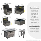 HOOOWOOO Patio Outdoor Sectional Furniture Sofa Set with Fire Pit Table,13 Piece L Shaped Wicker Couch Set with Swivel Chairs,Modern 10 Persons Summer Patio Conversation Set(Black) HOOOWOOO