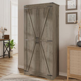 Befrases Farmhouse Rustic Grey Storage Cabinet with Adjustable Shelves, Large Pantry Organize with 2 Barn Doors, Tall Freestanding Cabinet for Kitchen, Bathroom/Garage/Basement/Living/Utility Room Befrases
