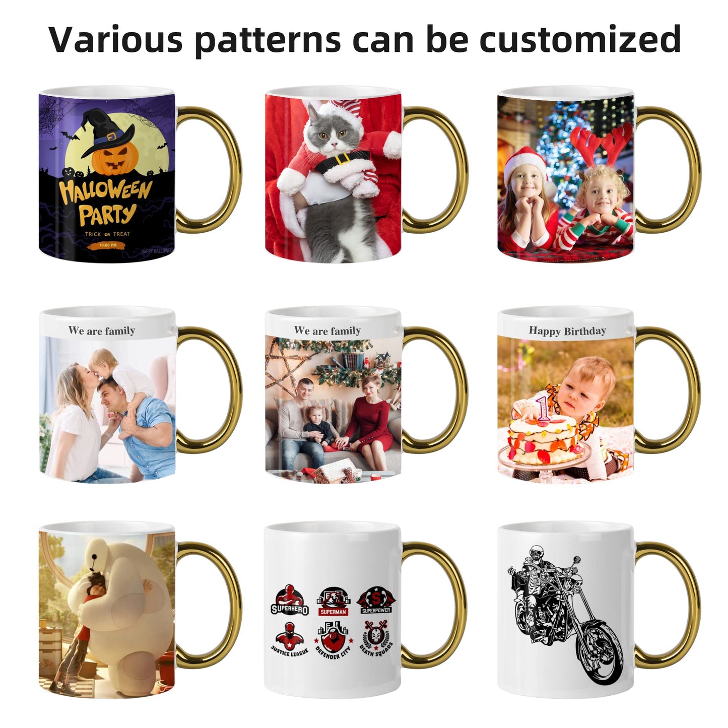 BYCNZB 12 oz Set of 6 White Mugs Sublimation Blank Mugs DIY Coated Ceramic Mugs for Coffee Tea, latte, Cappuccino Cocoa or DIY Gifts White/Gold