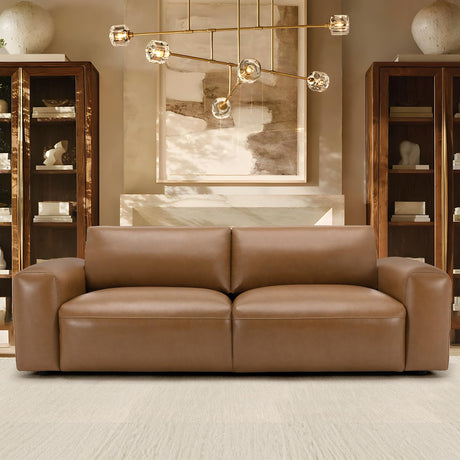 COLAMY 95" Oversized PU Leather Sofa, Comfy Sofa Couch with Extra Deep Seats, Wide Arm, Down Filled 3-Seater Sofa for Living Room, Apartment Lounge-Brown COLAMY