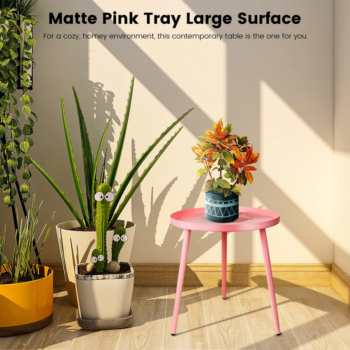 AOJEZOR Side Table: End Table for Any Room - Round Side Tables for Small Spaces - Pink with 3 Legged AOJEZOR