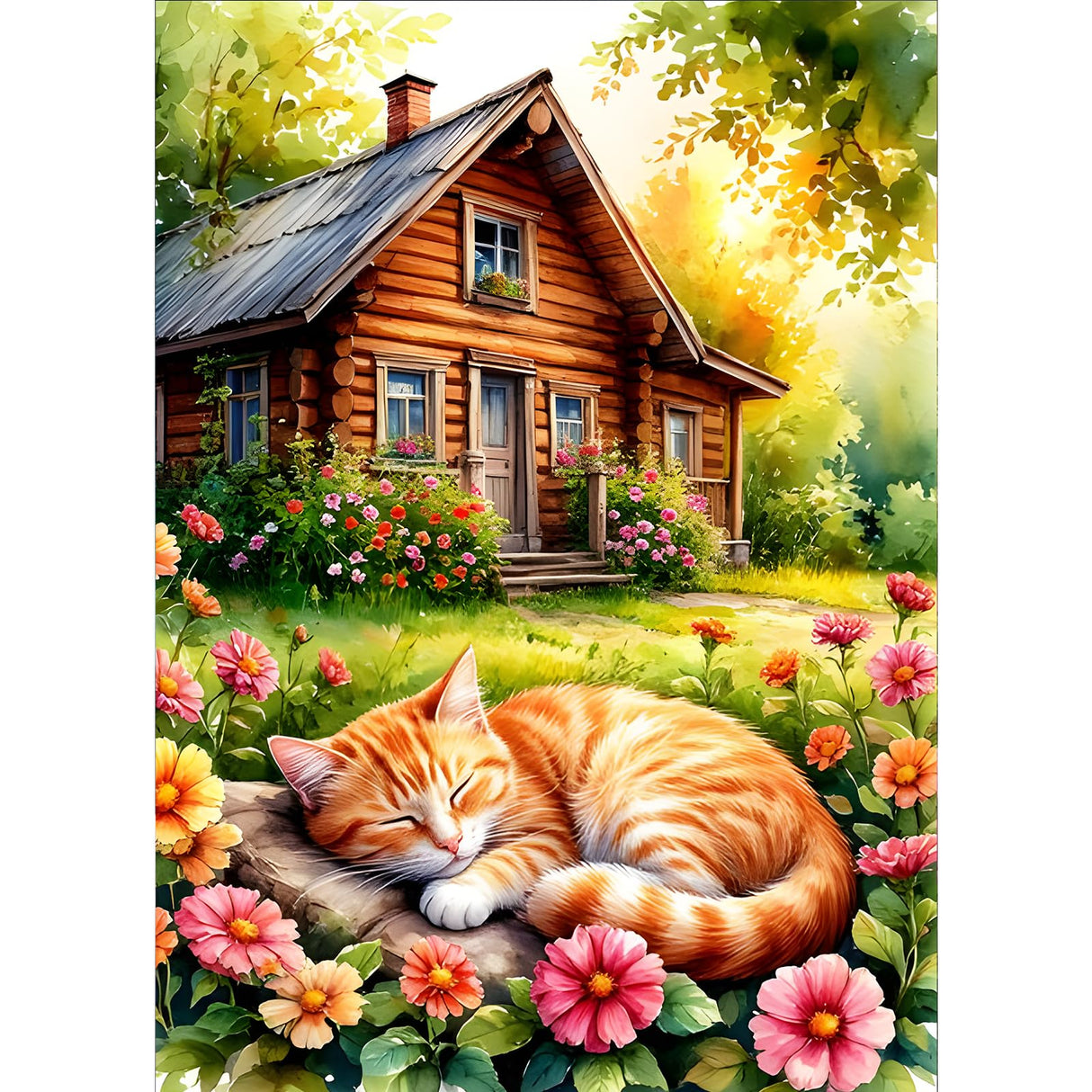 GDYEEH DIY 5D Cute Kitten Diamond Art Kits, Round Full Drill Hut Garden Diamond Painting Picture, Sleeping Cat Painting by Numbers Art Kits for Adults Beginners Home Wall Decor 12x16 inch GDYEEH