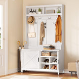 YITAHOME Hall Tree with Shoe Storage Bench for Entryway, 4-in-1 Coat Rack with Bench, Entrance Organizer with Shoe Storage, Hall Tree with Adjustable Shoe Storage and Hanging Hooks, White YITAHOME