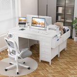Lufeiya 47 Inch Computer Desk with 9 Drawers, Office Desk Work Desk for Home Office, Study, Writing, Vanity Desk with Fabric Drawers on Both Sides, Large Storage, White Lufeiya