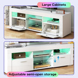 SANYOAC White TV Stand for 50/55/65 Inch TV, Entertainment Center with Led Lights, Modern TV Stands for Bedroom, TV Console with Storage and Shelves for Living Room Bedroom SANYOAC
