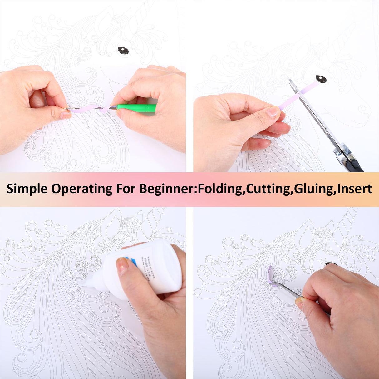 Paper Quilling Kit - Paper Quilling Kit For Beginner Adults, Paper Quilling Set with Quilling Paper Strips 5mm, Filigree Paper Tools, 4 Quilling Patterns Flowers,Peacock,Unicon DIY Craft for Kids Ohmique