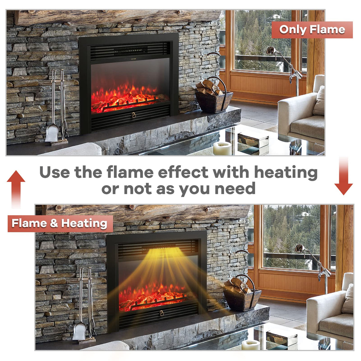 Giantex 28.5" Electric Fireplace Insert, Wall Recessed/Mounted, Freestanding Fireplace with Remote Control, 3 Color Adjustable Flames, 2 Modes Heat, 8 H Timer, 5 Brightness Settings, 750/1500W Heater Giantex