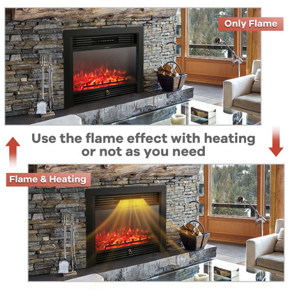 Giantex 28.5" Electric Fireplace Insert, Wall Recessed/Mounted, Freestanding Fireplace with Remote Control, 3 Color Adjustable Flames, 2 Modes Heat, 8 H Timer, 5 Brightness Settings, 750/1500W Heater