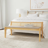 Powell Kasi Natural Low Back Cane Bench with Beige Upholstered Seat Powell