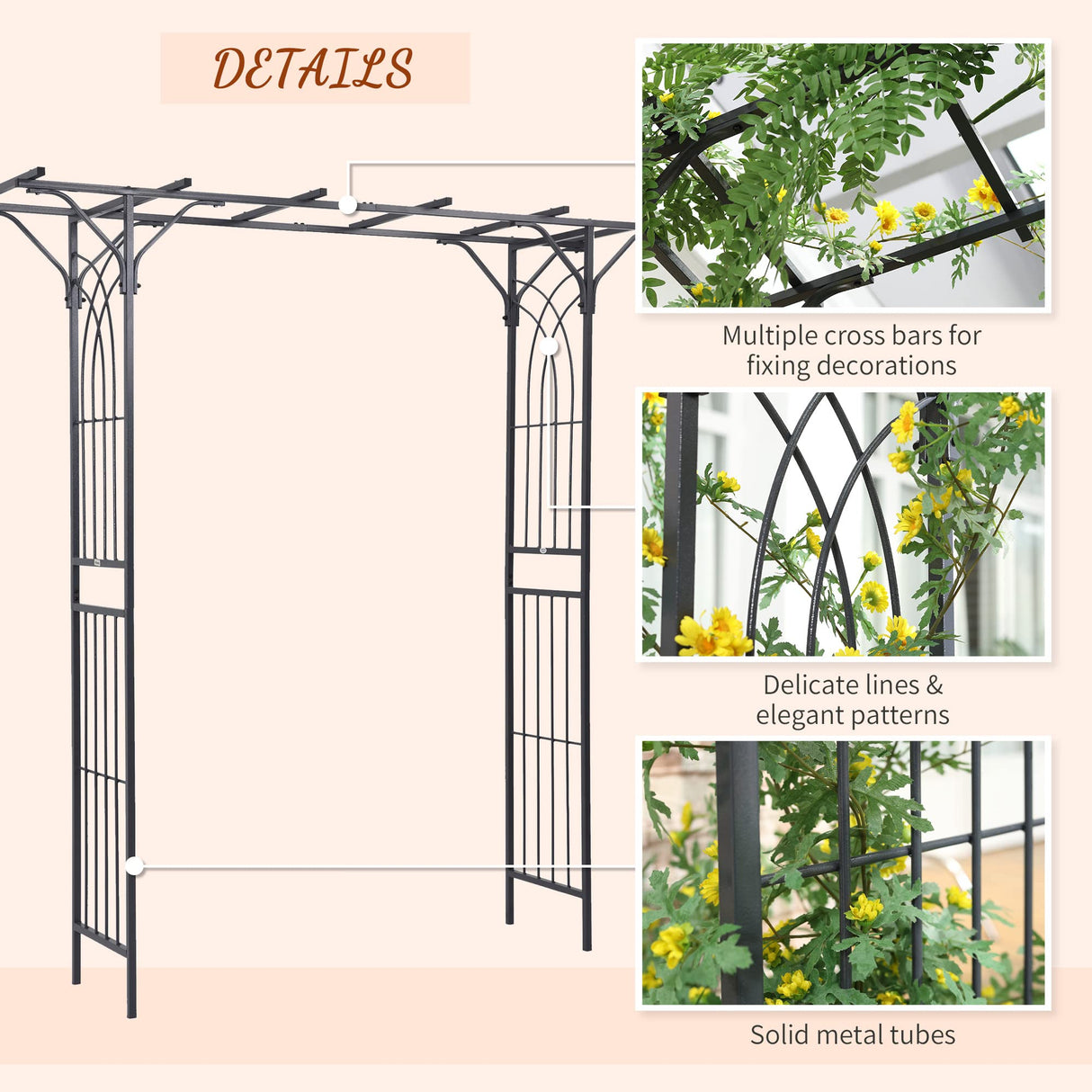 Outsunny 82'' Decorative Metal Garden Trellis Arch with Durable Steel Tubing & Elegant Scrollwork, Perfect for Weddings Outsunny