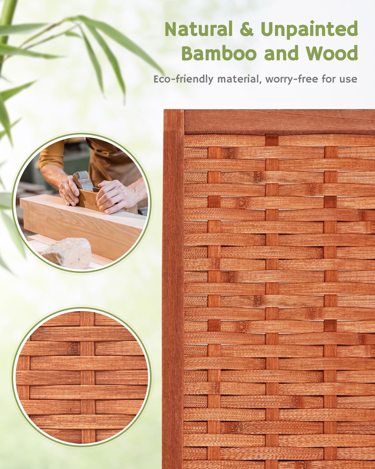 JOSTYLE Room Divider with Natural Bamboo, 6-Panel Folding Privacy Screen Room Divider- Saddle Brown JOSTYLE