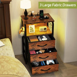 runjuly Tall Nightstand Set of 2 with Charging Station, Bed Side Tables Bedroom Set of 2, LED Night Stand Set 2, Bedside Table with Drawers, Night End Table with Storage for Bedroom, Dorm Rustic Brown runjuly