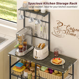 3IngSeagulls Bakers Rack with Power Outlet, Kitchen Microwave Stand with 10 S-shaped Hooks, 6-Tier Coffee Bar Station, Kitchen Storage Shelf Rack for Spices, Pots, Gray 3IngSeagulls