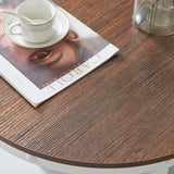 VINGLI 25.6" Rustic Oak White Round Farmhouse Coffee Table, 2-Tier Storage Wood Center Circle Accent Table for Living Room, Bedroom, Apartment, Studio and Small Spaces, Sturdy Metal Frame VINGLI