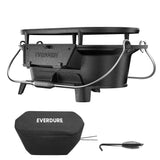 Everdure Oval Cast Iron Grill & Cover – Outdoor, Portable Charcoal Grill and Tabletop Cast Iron Skillet - 100% Cast Iron, Enameled, Durable, Small Charcoal Grill, Camping Stove, Hibachi Grill Everdure