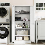 AQY Kitchen Pantry Cabinet,61" White Pantry Storage Cabinet with 4 Tier Adjustable Shelves and 2 Doors,Freestanding Cupboard,Metal Pantry Cabinets with Handle for Living Room Kitchen Assembly Required AQY