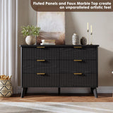 Garvee 6 Drawers Dresser for Bedroom, 47.2" Wide Dressers with Curved Profile Design, Fluted Wood Drawers with Gold Handle, Modern Chest of Dressers with Thickened Design for Living Room, Black Garvee