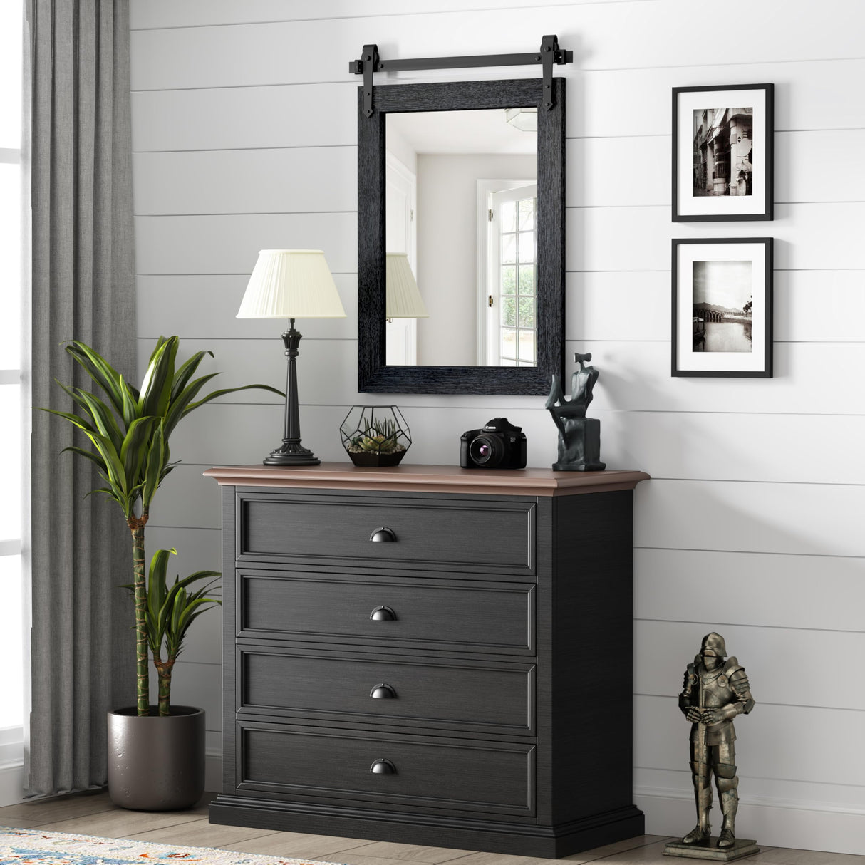 Farmhouse Bathroom Mirror for Over Sink 22”x32” Black, Rustic Western Barn Decor Bathroom Vanity Mirror, Wall Mirror for Bathroom, Living Room, Bedroom, Entryway Menscha