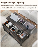 OKD 48" Farmhouse Lift Top Coffee Table with Sliding Barn Door,Rustic Center Table with Hidden Storage Compartment,Lifting Tabletop and Adjustable Shelf for Living Room,Office,Dark Rustic Oak OKD