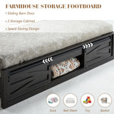 LUXOAK Farmhouse Full Size Bed Frame with Sliding Barn Door Storage, 49" Tall Headboard Wood Bed Frame, Rustic Platform Bed Frame Wooden Slats & Metal Support, No Box Spring Needed, Deep Brown LUXOAK