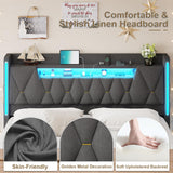 Floating Bed Frame King Size with Hidden Storage Space and Charging Station,Floating King Bed Frame with LED Light, RGB Light Fabric Platform Bed Floating,No Box Spring Needed,Easy Assembly,Dark Gray busyaeh