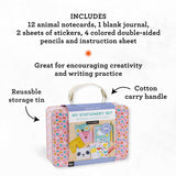 Petit Collage DIY Arts and Crafts Kit, Stationery Design – Craft Kit for Kids Includes 12 Animal Notecards, 1 Blank Journal, 2 Sticker Sheets, 4 Colored Double-Sided Pencils & Instructions Petit Collage