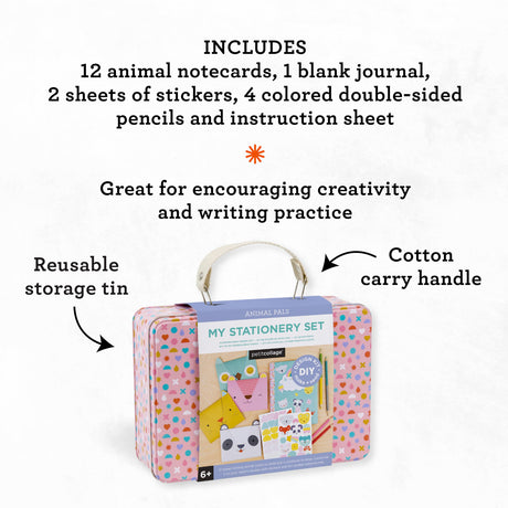 Petit Collage DIY Arts and Crafts Kit, Stationery Design – Craft Kit for Kids Includes 12 Animal Notecards, 1 Blank Journal, 2 Sticker Sheets, 4 Colored Double-Sided Pencils & Instructions Petit Collage