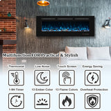 Oxhark Flame 72inch Electric Fireplace in Wall Recessed and Wall Mounted Fireplace Electric, 13 Flame Colors, Realistic Logs &Crystals Fuel Bed, Adjustable Temperature and Timer, 750W/1500W, Black Oxhark Flame