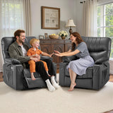 MCombo Oversized Swivel Glider Rocker Power Recliner Chair for Living Room with Heat and Vibration Massage, USB Ports, Cup Holders and Pockets, Faux Leather 7785 (Dark Grey) MCombo