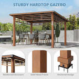 LUE BONA 10x12 Hardtop Lean to Gazebo, Outdoor Pergola Metal Roof Gazebo with Wooden Frame, Permanent Patio Gazebo Canopy with Curtains, Pavilion Grill Gazebo for Backyard, Garden, Deck, Patio LUE BONA