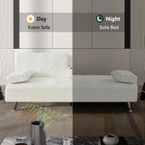 VECELO Modern Convertible Folding Futon Sofa Bed with Removable Armrests Breathable Linen Recliner Couch for Living Room/Apartment Lounge, 2 Cup Holders, White VECELO